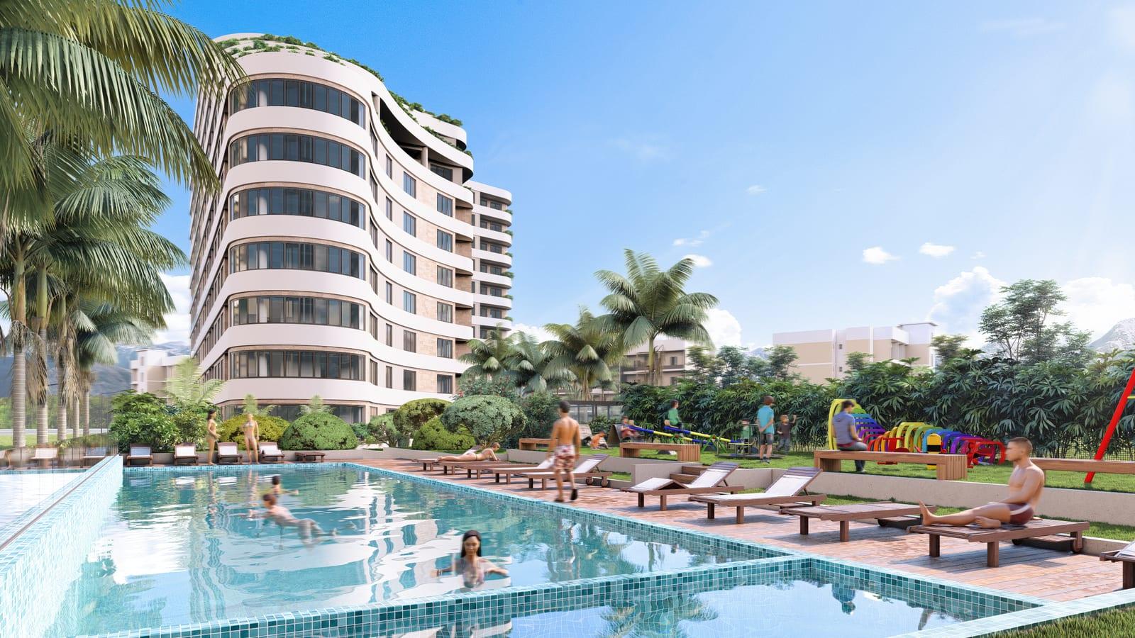 Otvoreni bazen za stanare i terasa za sunčanje u Terrazze Residences